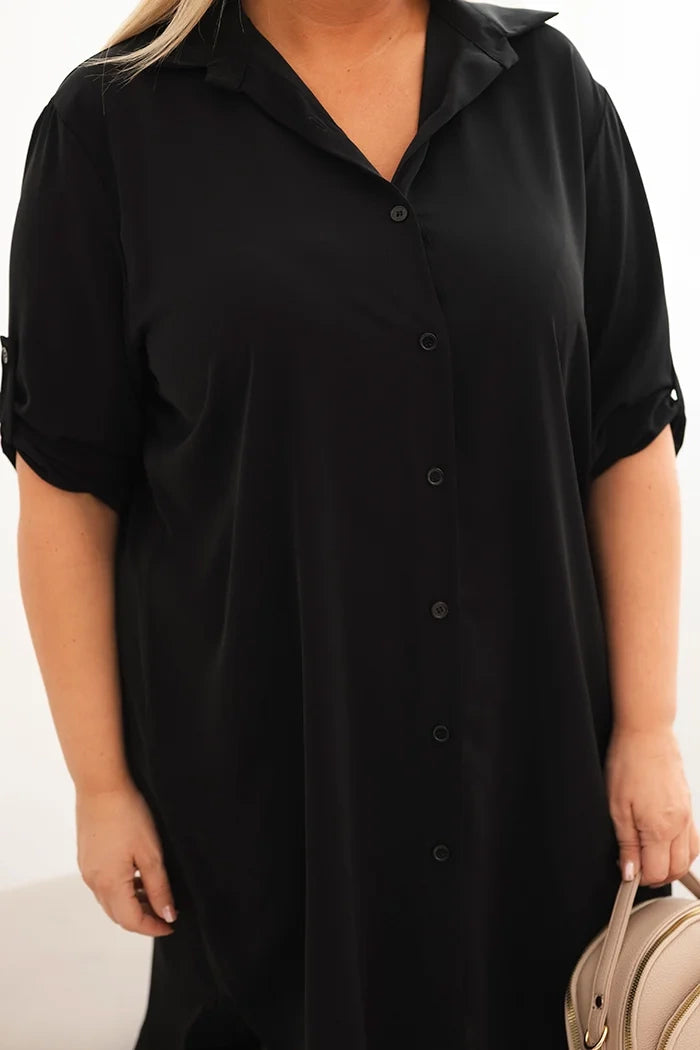 Дамска рокля-риза с големи размери, удължен гръб и навити ръкави 22356