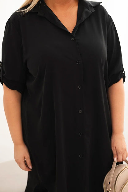 Дамска рокля-риза с големи размери, удължен гръб и навити ръкави 22356