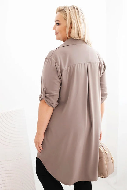 Дамска рокля-риза с големи размери, удължен гръб и навити ръкави 22356