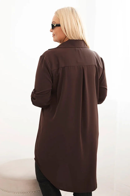 Дамска рокля-риза с големи размери, удължен гръб и навити ръкави 22356