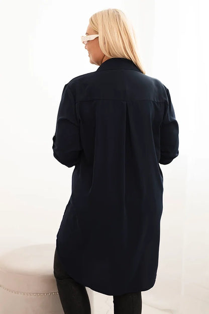 Дамска рокля-риза с големи размери, удължен гръб и навити ръкави 22356