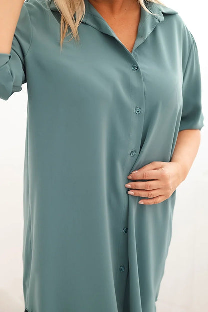 Дамска рокля-риза с големи размери, удължен гръб и навити ръкави 22356