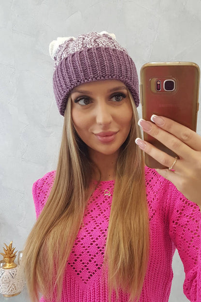 Плетена шапка с помпон