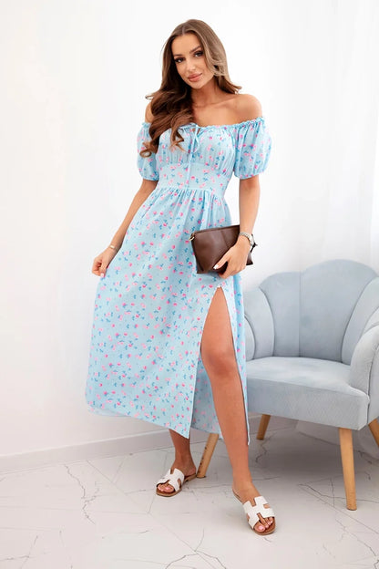 Дамска рокля на цветя с буфан ръкав ART23647