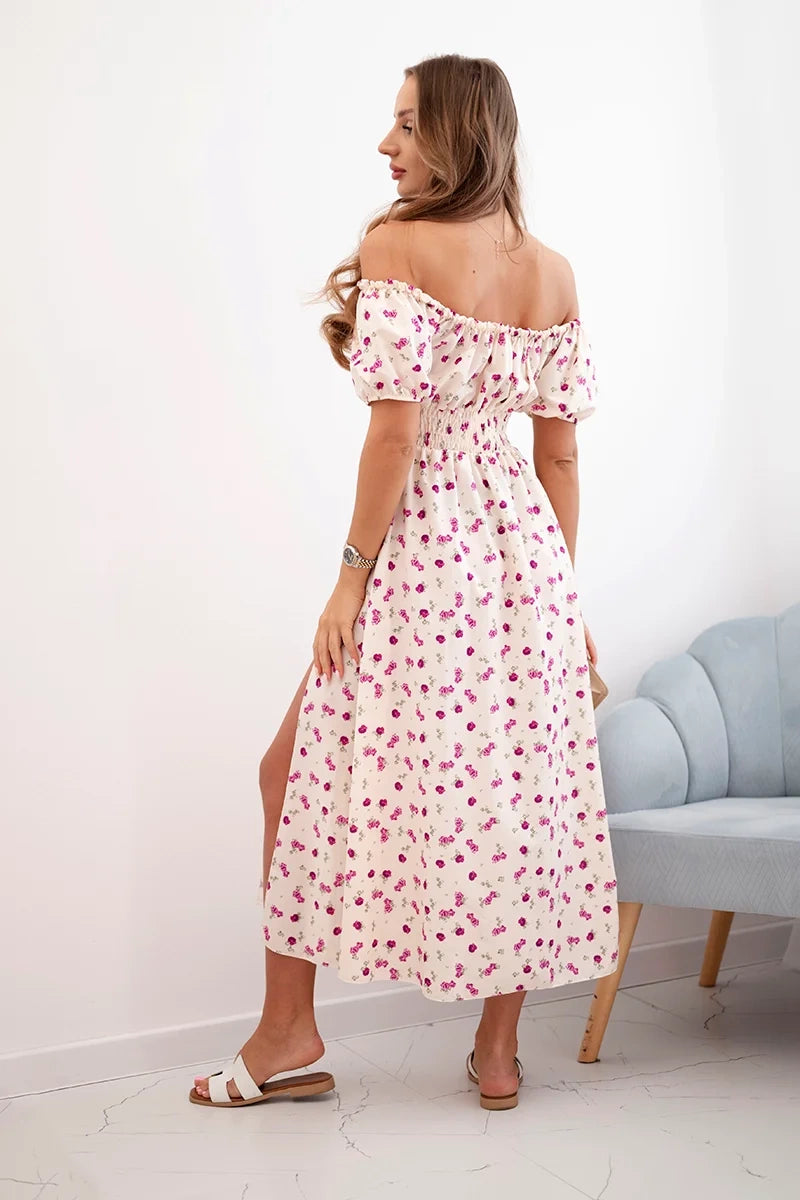 Дамска рокля на цветя с буфан ръкав ART23647