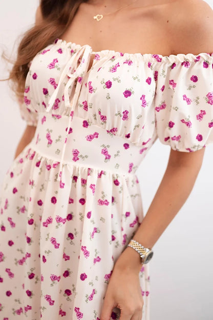 Дамска рокля на цветя с буфан ръкав ART23647