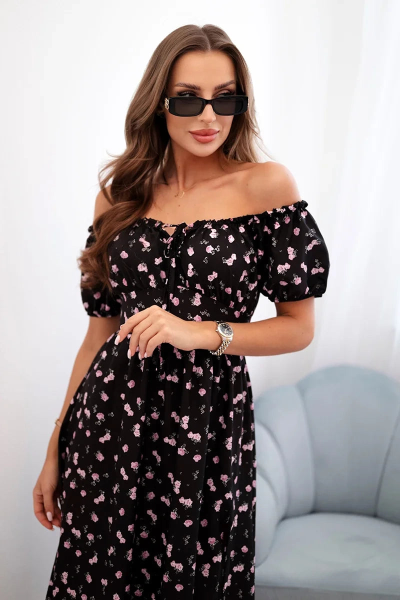 Дамска рокля на цветя с буфан ръкав ART23647