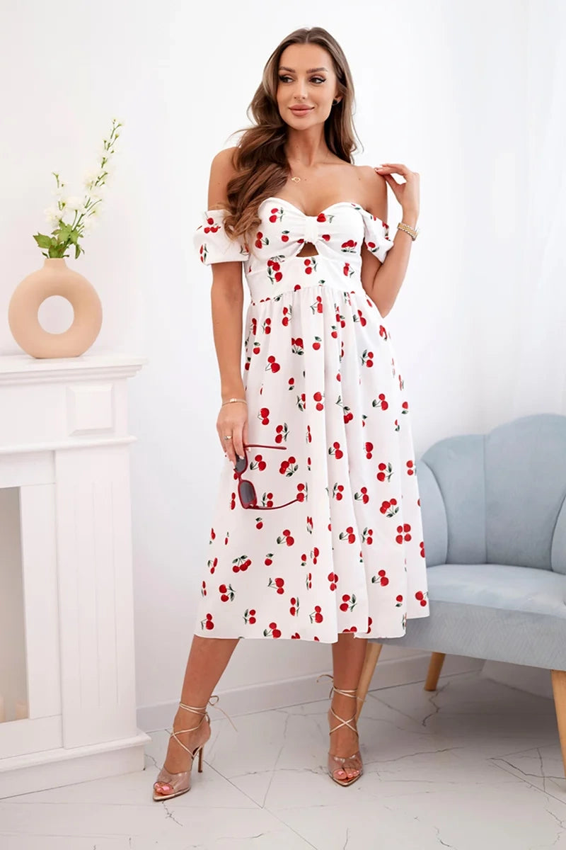 Дамска рокля с издути ръкави и щампа ART23823-1