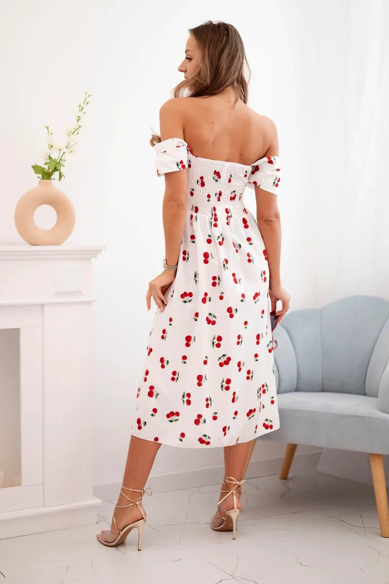 Дамска рокля с издути ръкави и щампа ART23823-1