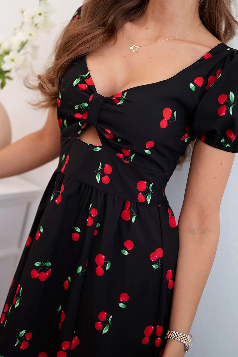 Дамска рокля с издути ръкави и щампа ART23823-1