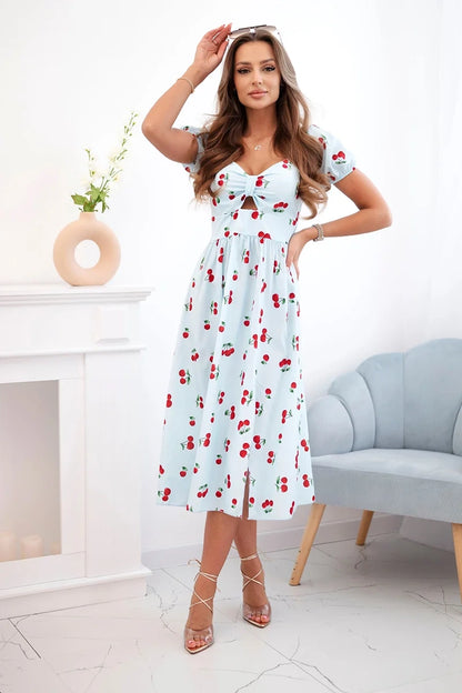 Дамска рокля с издути ръкави и щампа ART23823-1