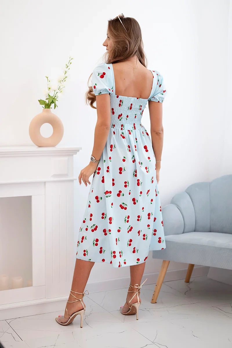 Дамска рокля с издути ръкави и щампа ART23823-1