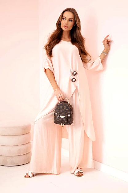 Дамски комплект от вискоза с туника и широк панталон ART24067