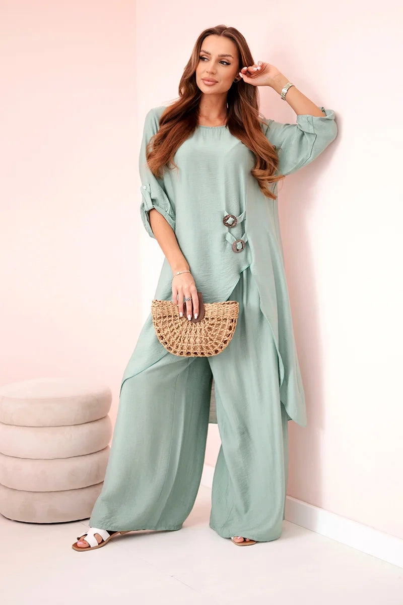 Дамски комплект от вискоза с туника и широк панталон ART24067