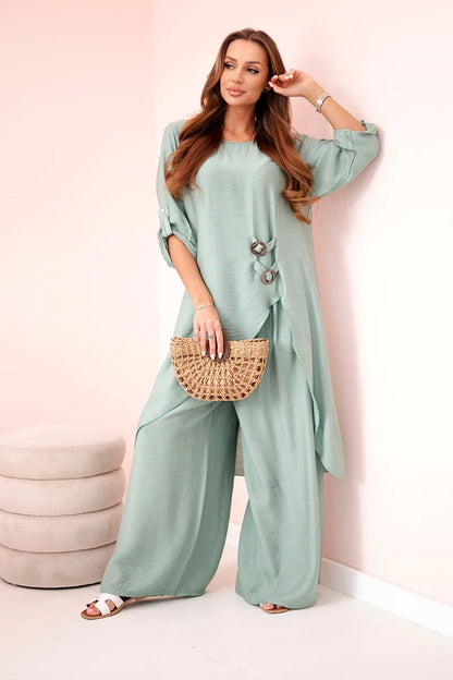 Дамски комплект от вискоза с туника и широк панталон ART24067