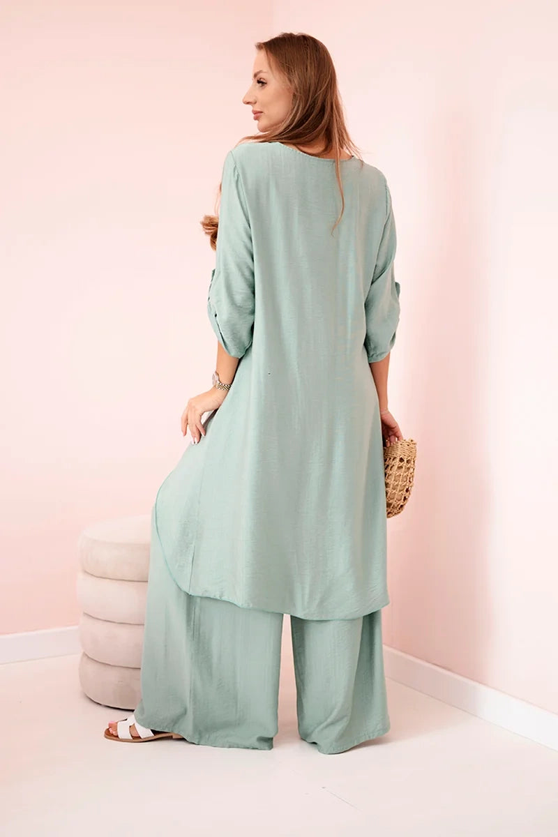 Дамски комплект от вискоза с туника и широк панталон ART24067