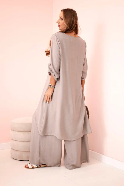 Дамски комплект от вискоза с туника и широк панталон ART24067