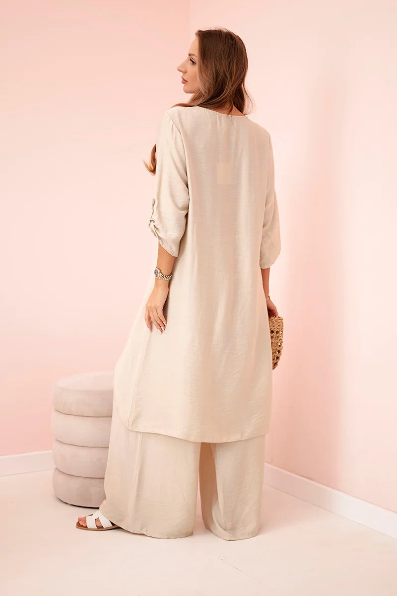 Дамски комплект от вискоза с туника и широк панталон ART24067