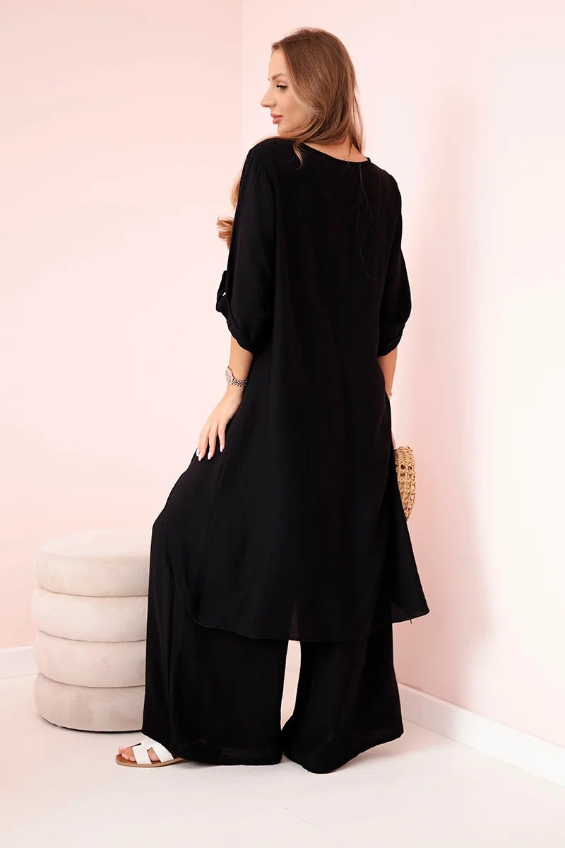 Дамски комплект от вискоза с туника и широк панталон ART24067