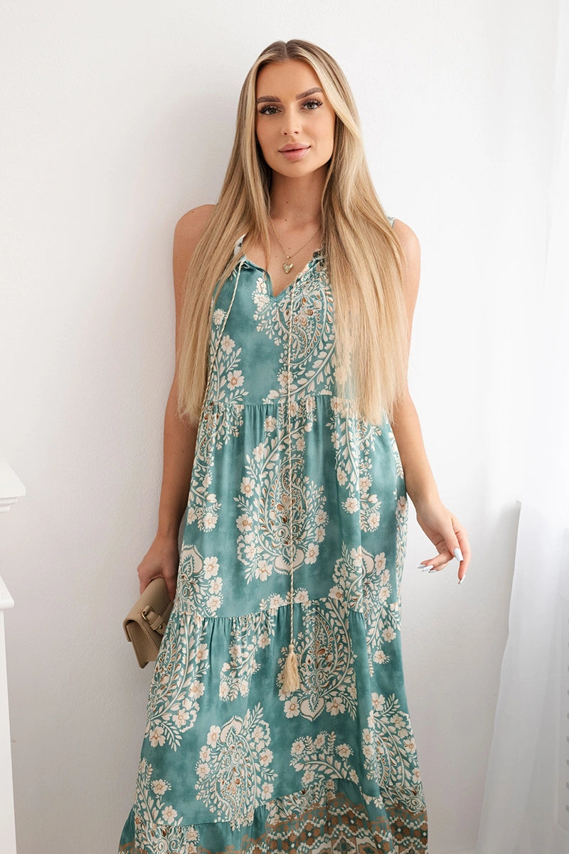 Рокля от вискоза с връзки на деколтето ART2702-1