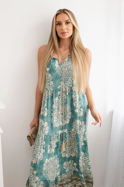 Рокля от вискоза с връзки на деколтето ART2702-1