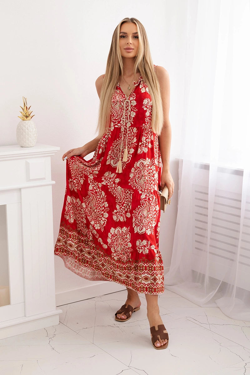 Рокля от вискоза с връзки на деколтето ART2702-1