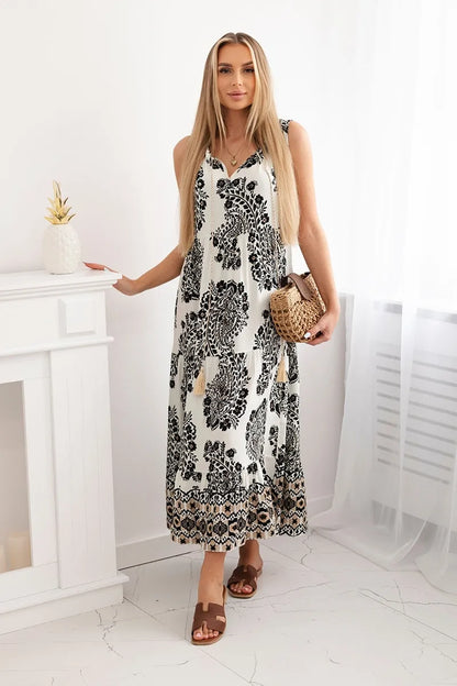 Рокля от вискоза с връзки на деколтето ART2702-1