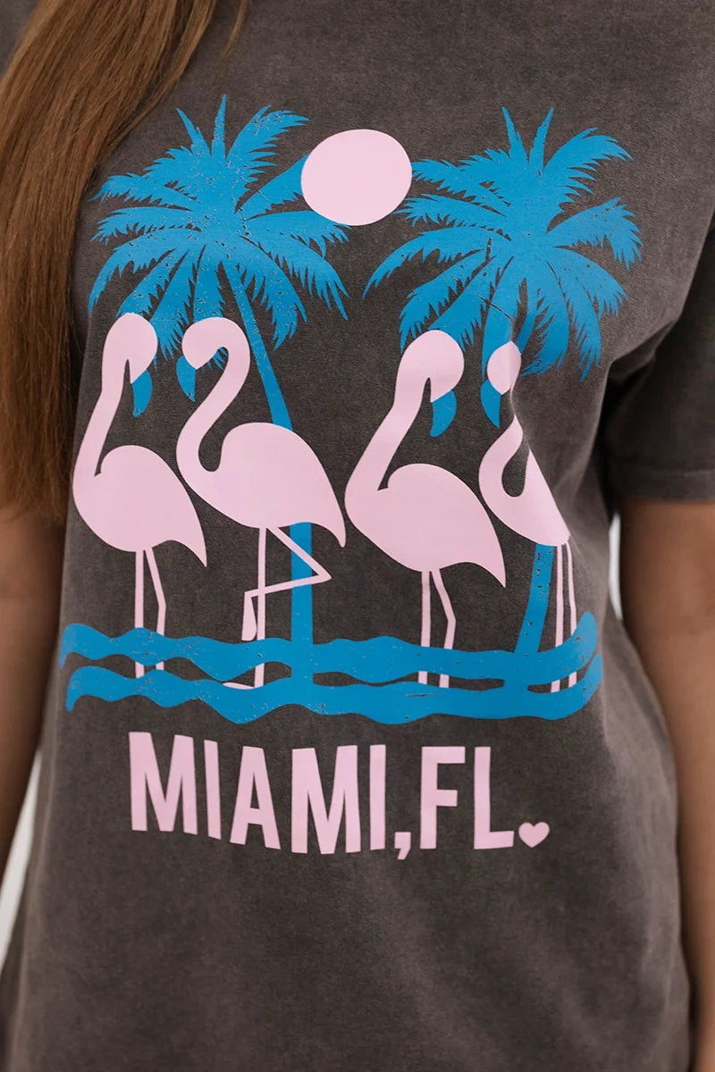Износена памучна блуза с принт Miami