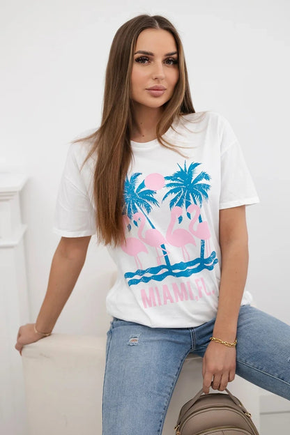 Износена памучна блуза с принт Miami
