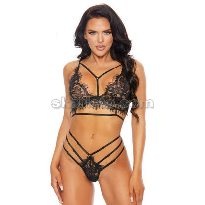 Черен дантелен комплект бралет с бразилиани 3024