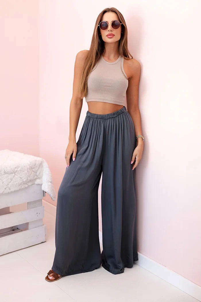 Дамски широк панталон с ластик на талията 3180