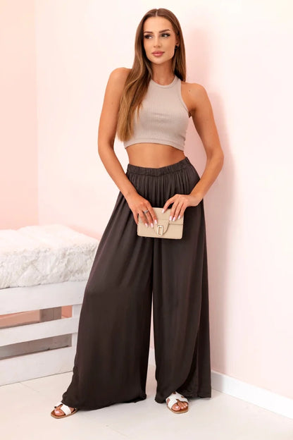 Дамски широк панталон с ластик на талията 3180