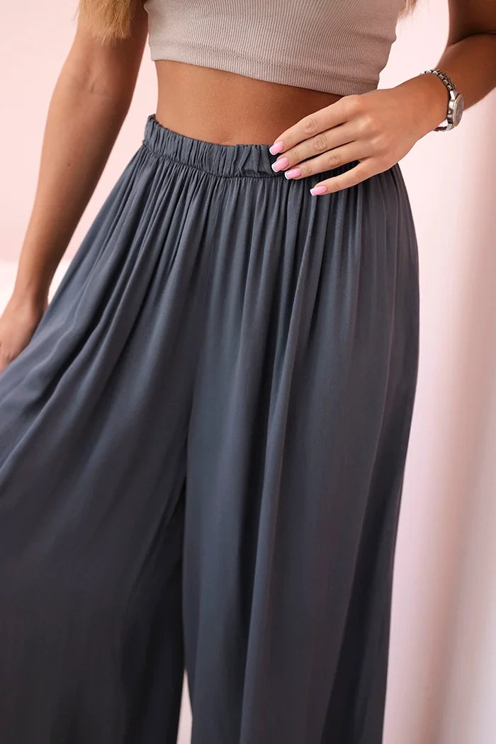 Дамски широк панталон с ластик на талията 3180