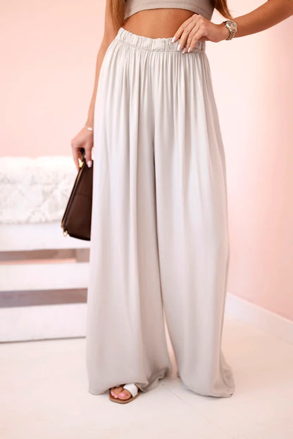 Дамски широк панталон с ластик на талията 3180