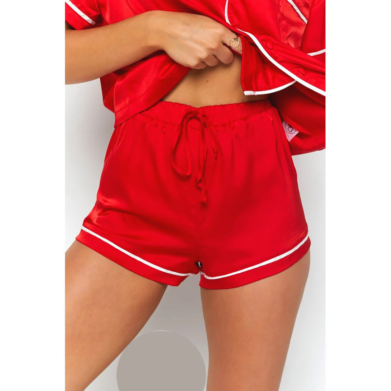 Сатененена пижама от блуза с къс ръкав и шорти MS-3242