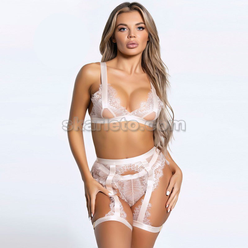 Дантелен бралет с прашки и жартиери 3388