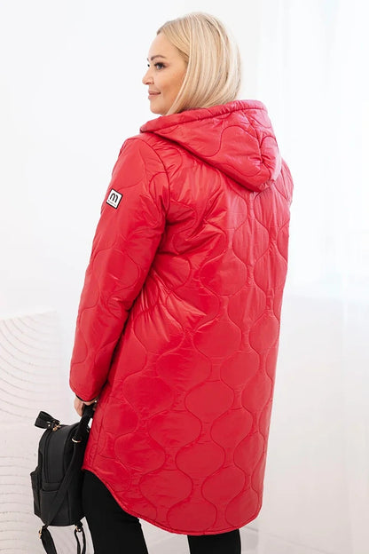 Women's winter quilted Plus Size jacket with a hood red