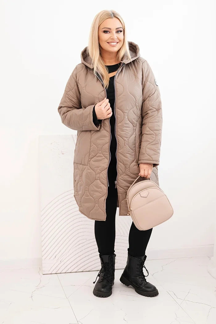 Women's winter quilted Plus Size jacket with a hood red