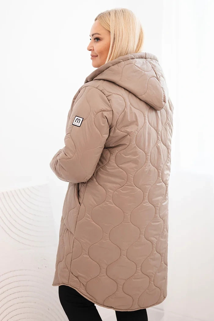 Women's winter quilted Plus Size jacket with a hood red