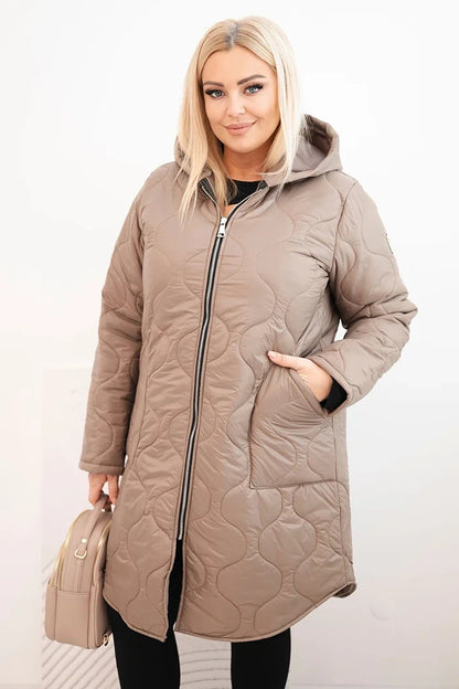 Women's winter quilted Plus Size jacket with a hood red