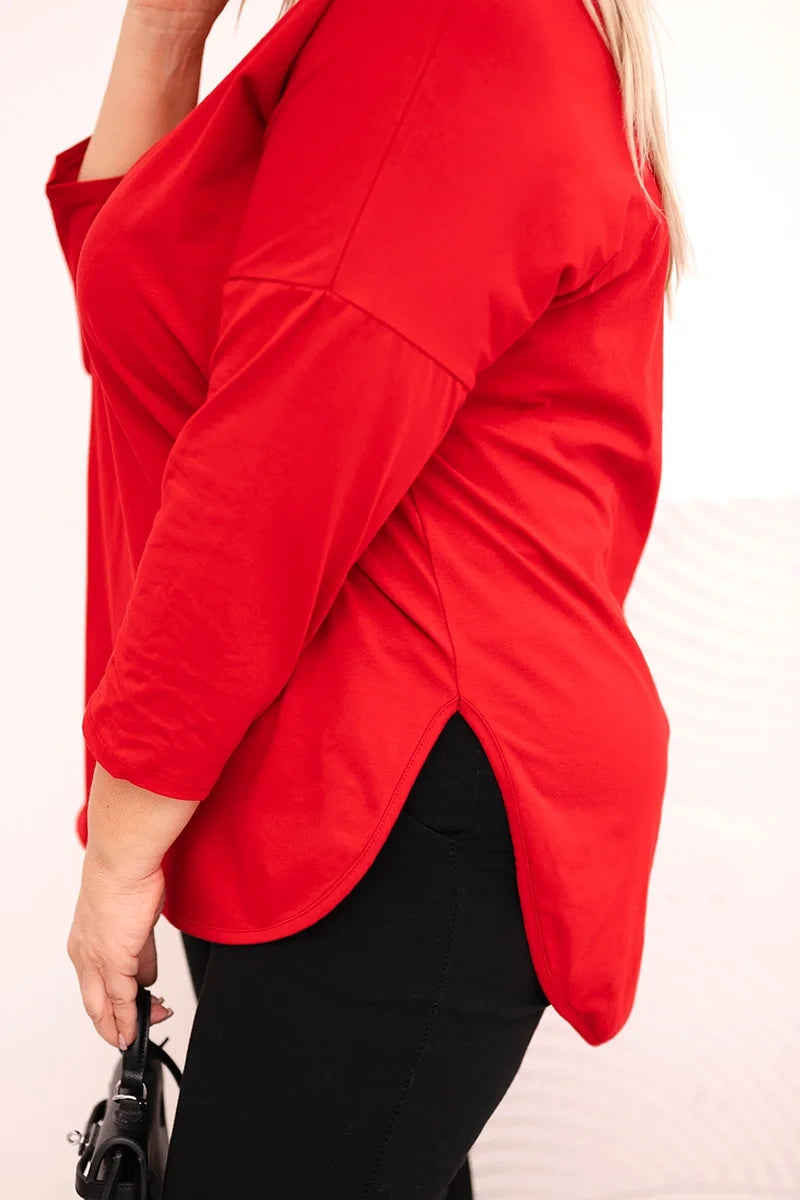 Блуза Plus Size с V-образно деколте и навити ръкави