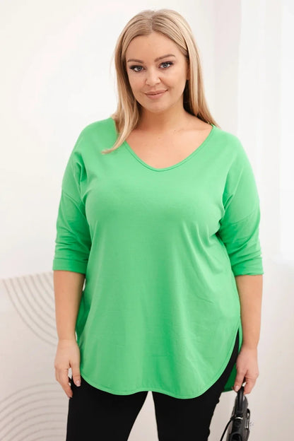 Блуза Plus Size с V-образно деколте и навити ръкави