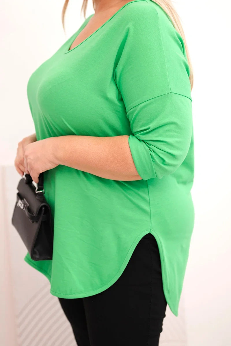 Блуза Plus Size с V-образно деколте и навити ръкави