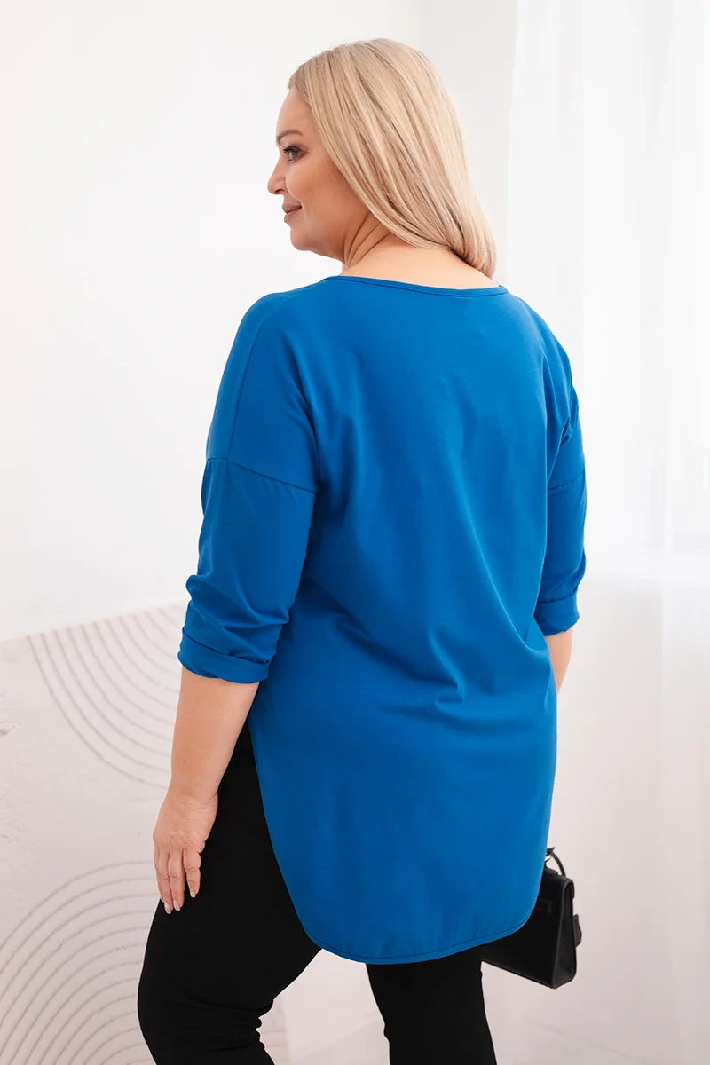 Блуза Plus Size с V-образно деколте и навити ръкави