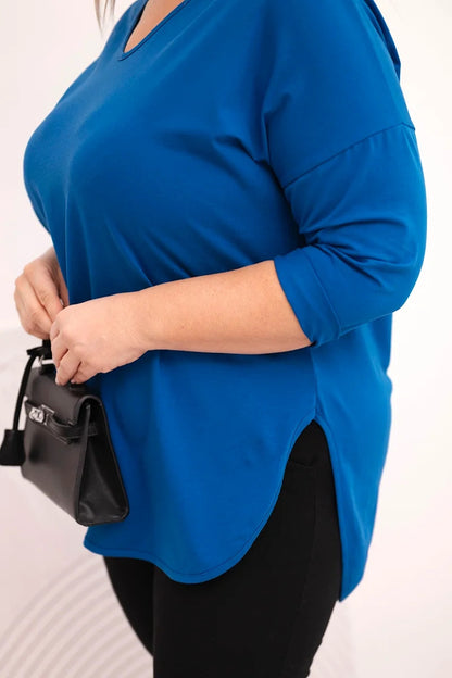 Блуза Plus Size с V-образно деколте и навити ръкави