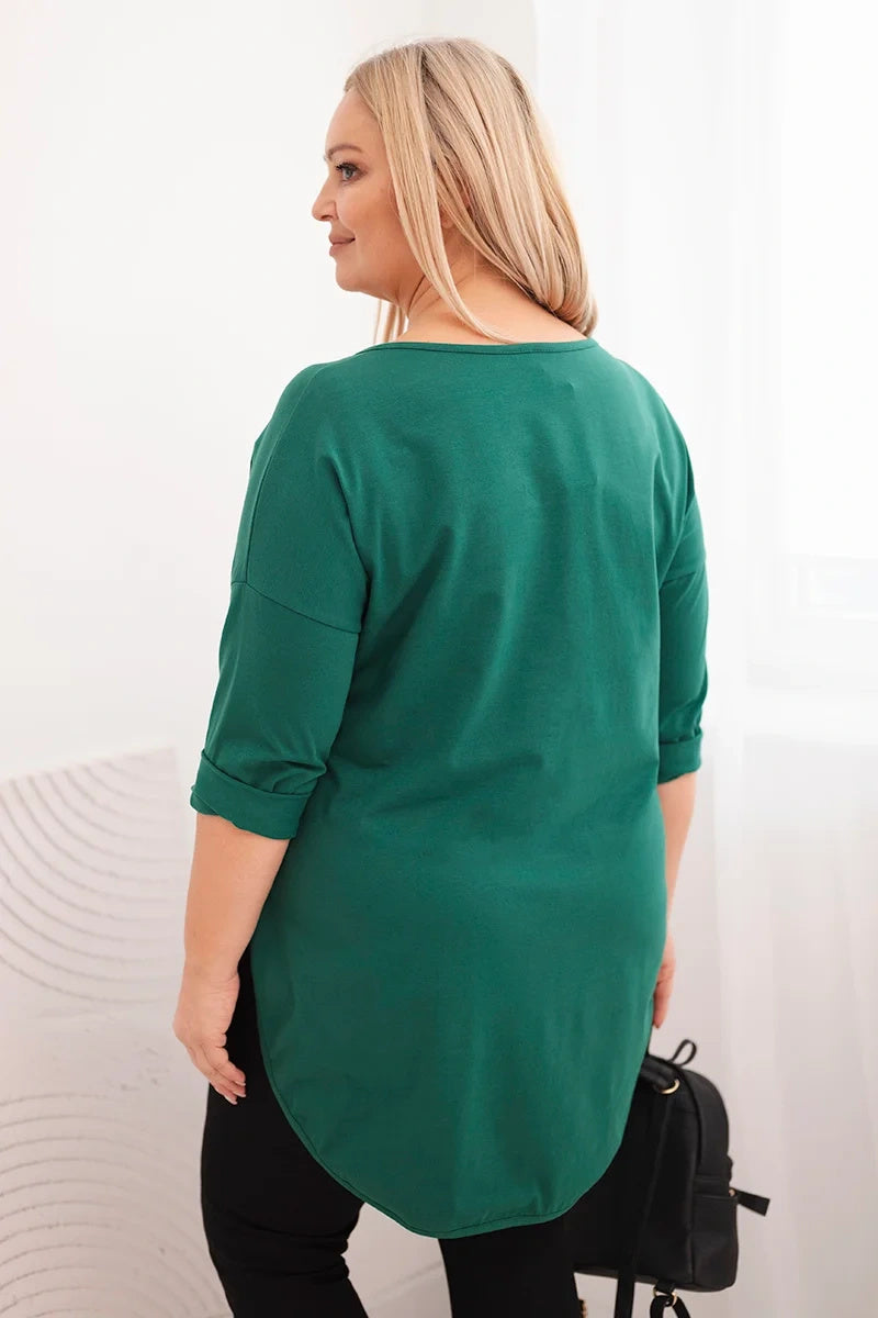 Блуза Plus Size с V-образно деколте и навити ръкави