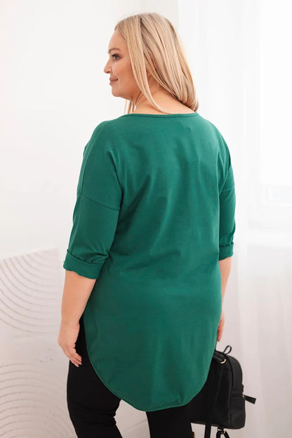 Блуза Plus Size с V-образно деколте и навити ръкави