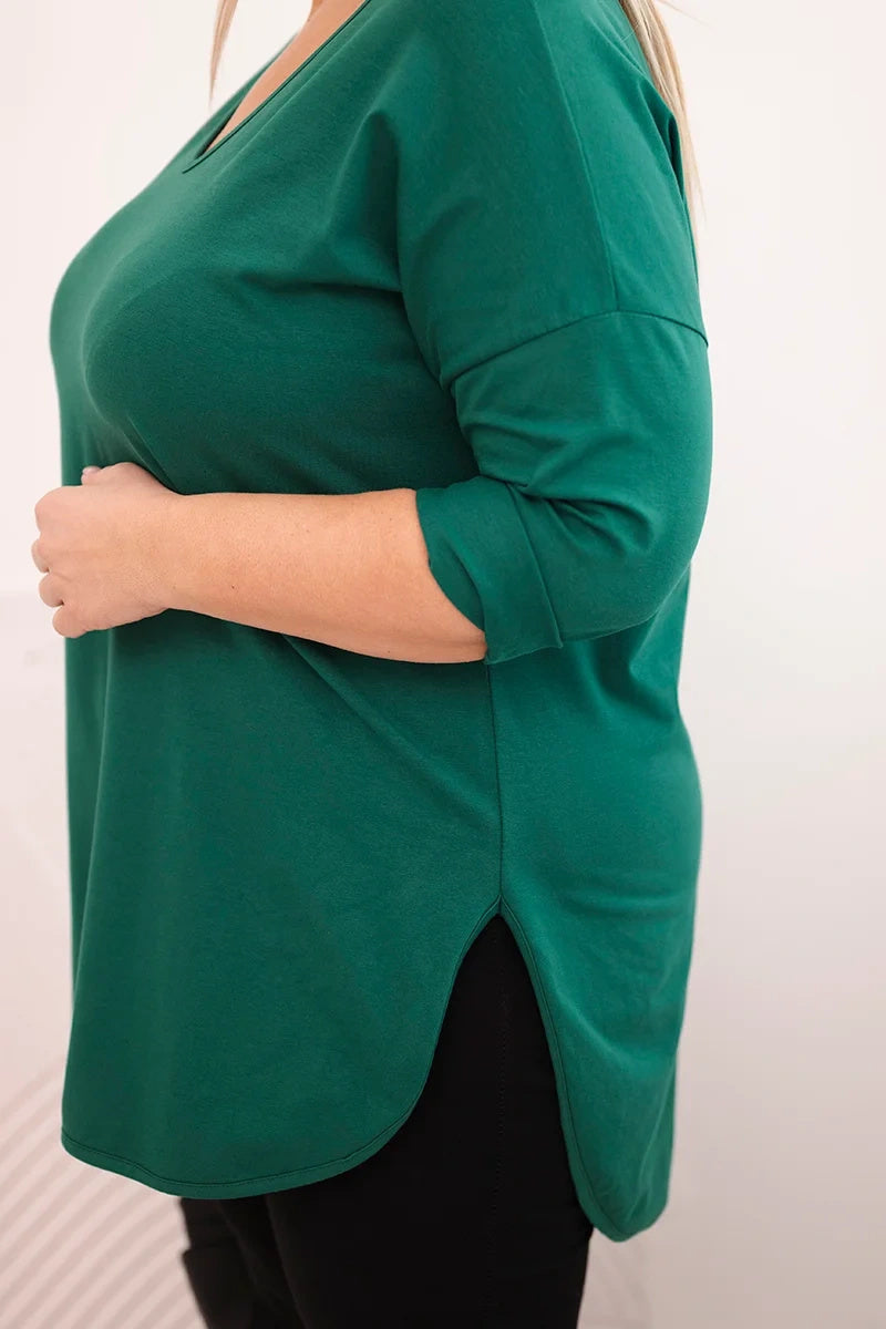 Блуза Plus Size с V-образно деколте и навити ръкави