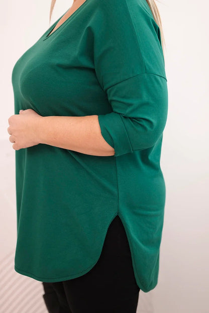Блуза Plus Size с V-образно деколте и навити ръкави