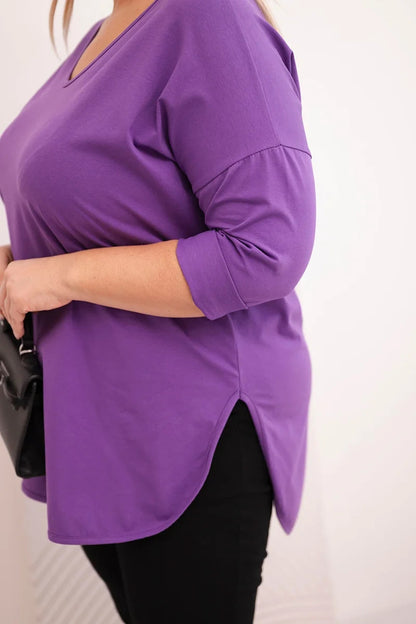 Блуза Plus Size с V-образно деколте и навити ръкави